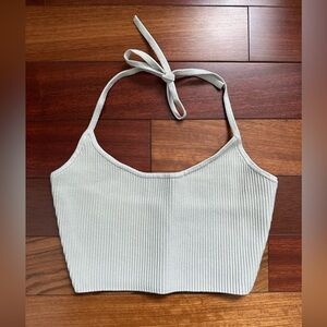 Aritzia Babaton Sculpt Knit Cream Halter Tie Crop Top
